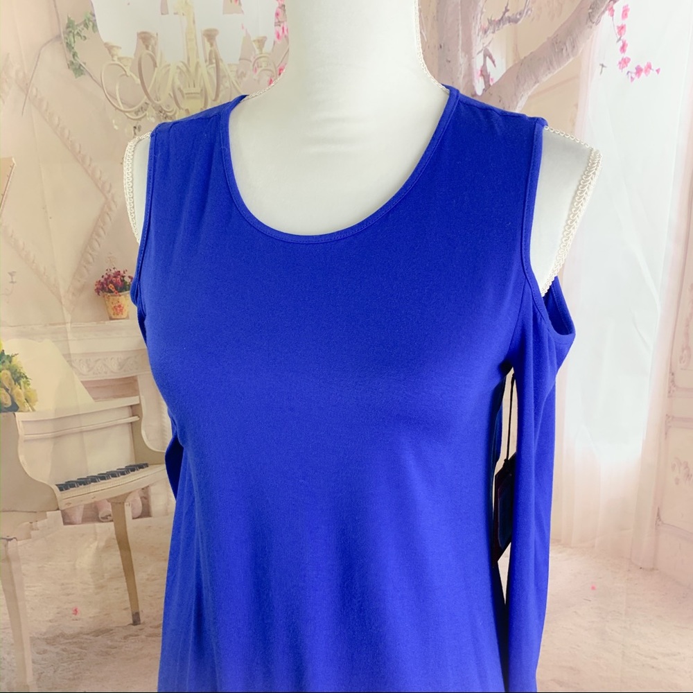 NEW Vince Camuto Blue Cold Shoulder Blouse - Picture 3 of 7